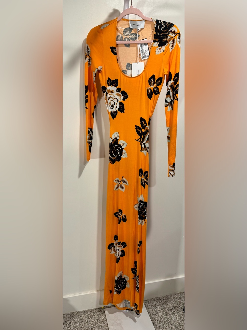Bold Orange Floral Maxi Dress with Side Cutout and High Slit - Picture 6 of 7